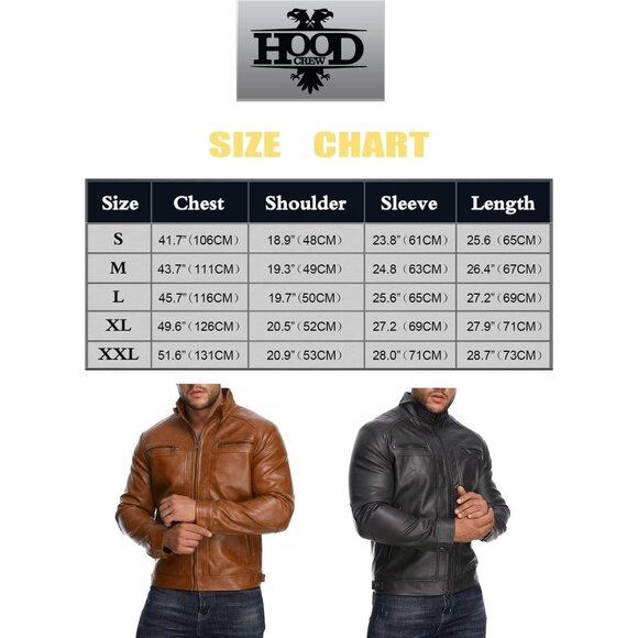 Men's Brown Stand Collar Faux Leather Bomber Motorcycle Jacket with Zipper - Picture 7 of 7